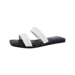 BAR III Womens White Narrah Square Toe Wedge Slip On Leather Slide Sandals 8.5 M